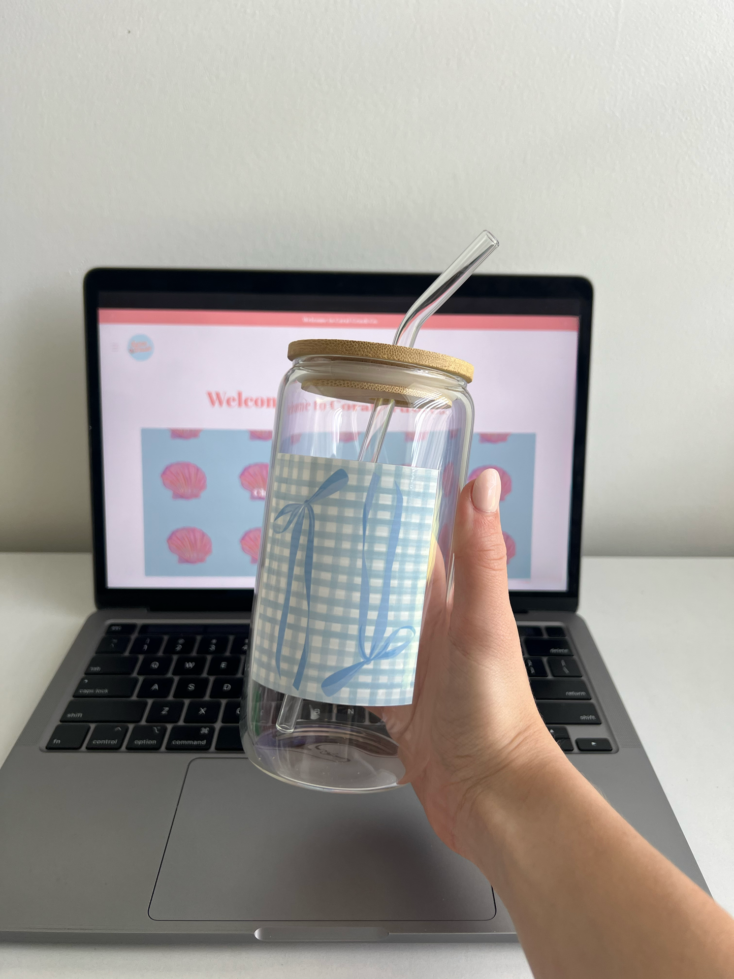 Tied With Love Glass Tumbler W/ Glass Straw